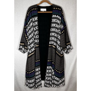 VTG Womens Long Line Kimono Cardigan Duster Plus Size 2X 3X Open Front Aztec USA